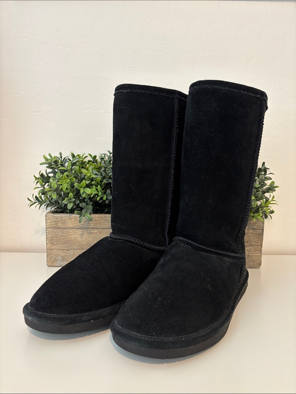 BearPaw Black Suede Women's Mid-Calf Boots